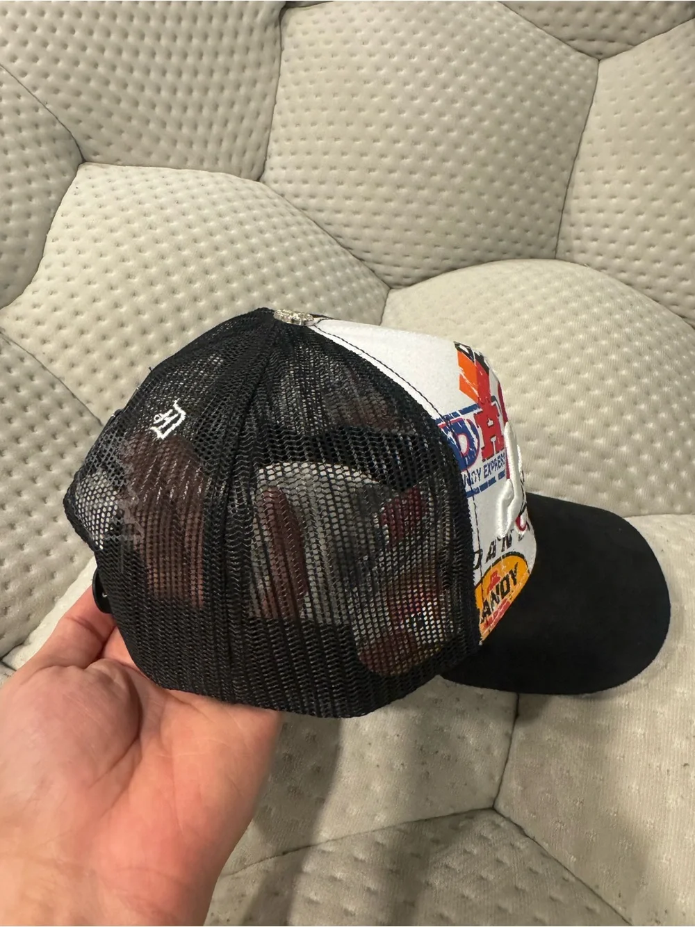 Graphic Logo Trucker Hat in Black, White & Red